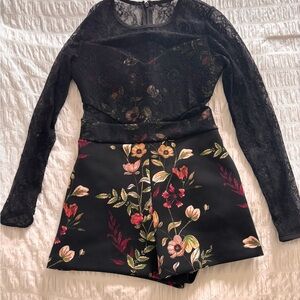 Guess Black Floral Lace Romper